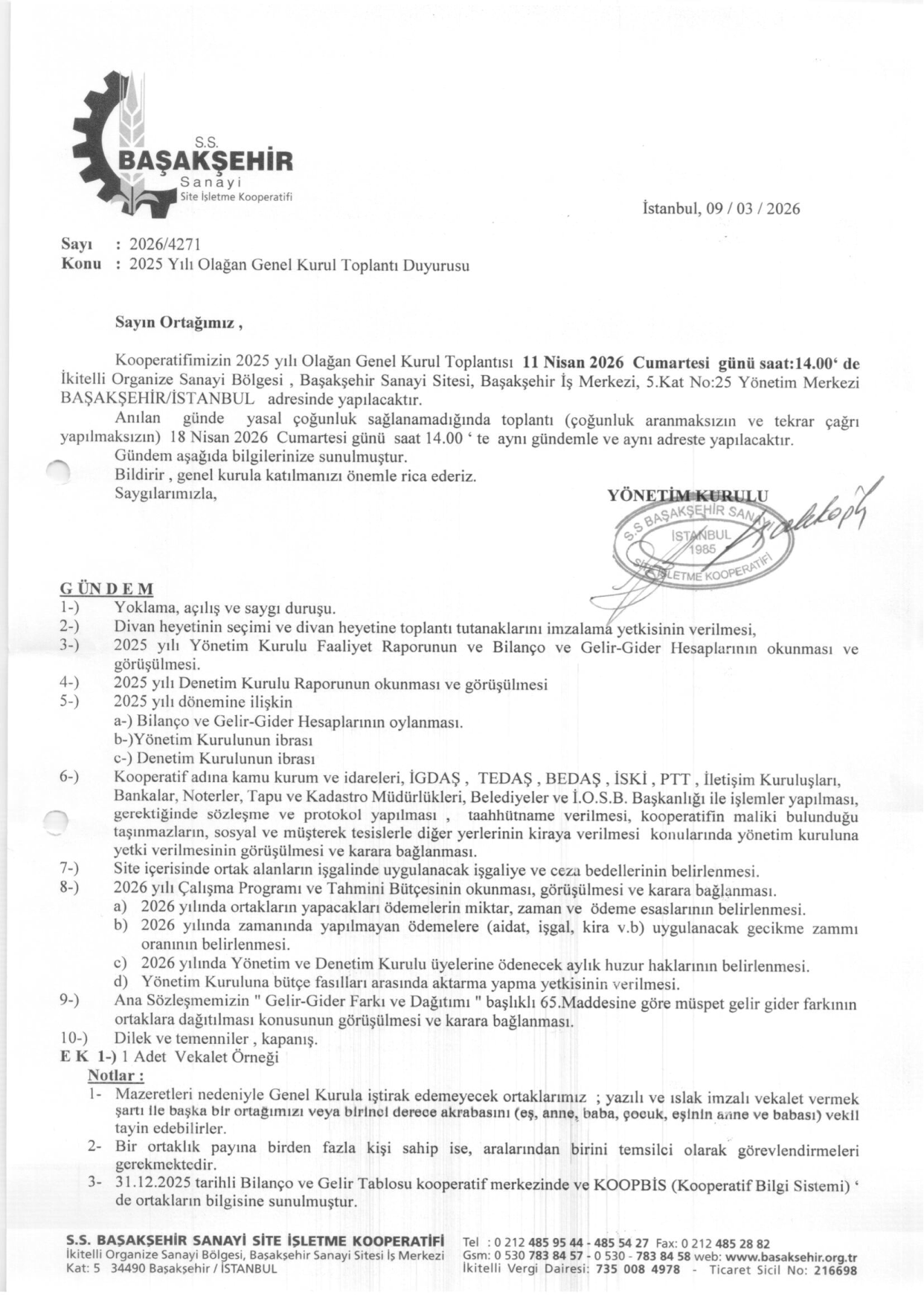 2025 YILI GENEL KURUL GÜNDEMİ